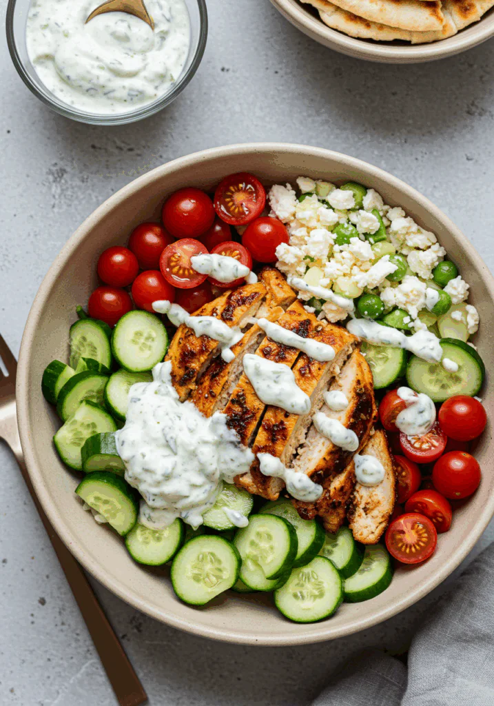 Greek Chicken Gyro Bowls with Tzatziki Sauce