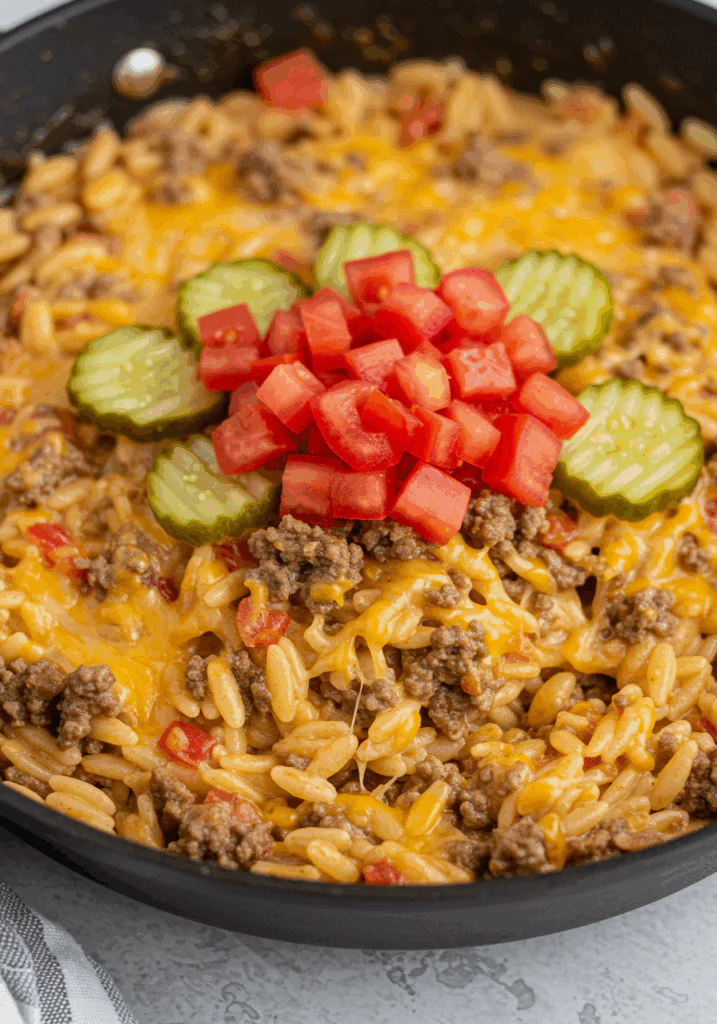 One-Pot Cheeseburger Orzo Skillet