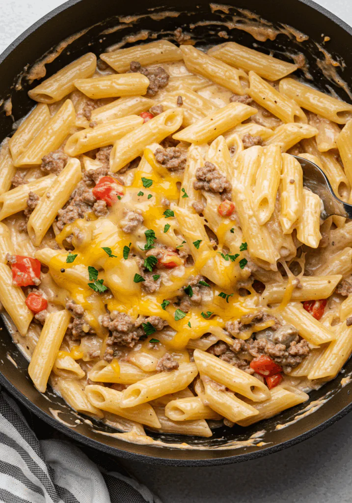 Loaded Cheeseburger Alfredo Pasta