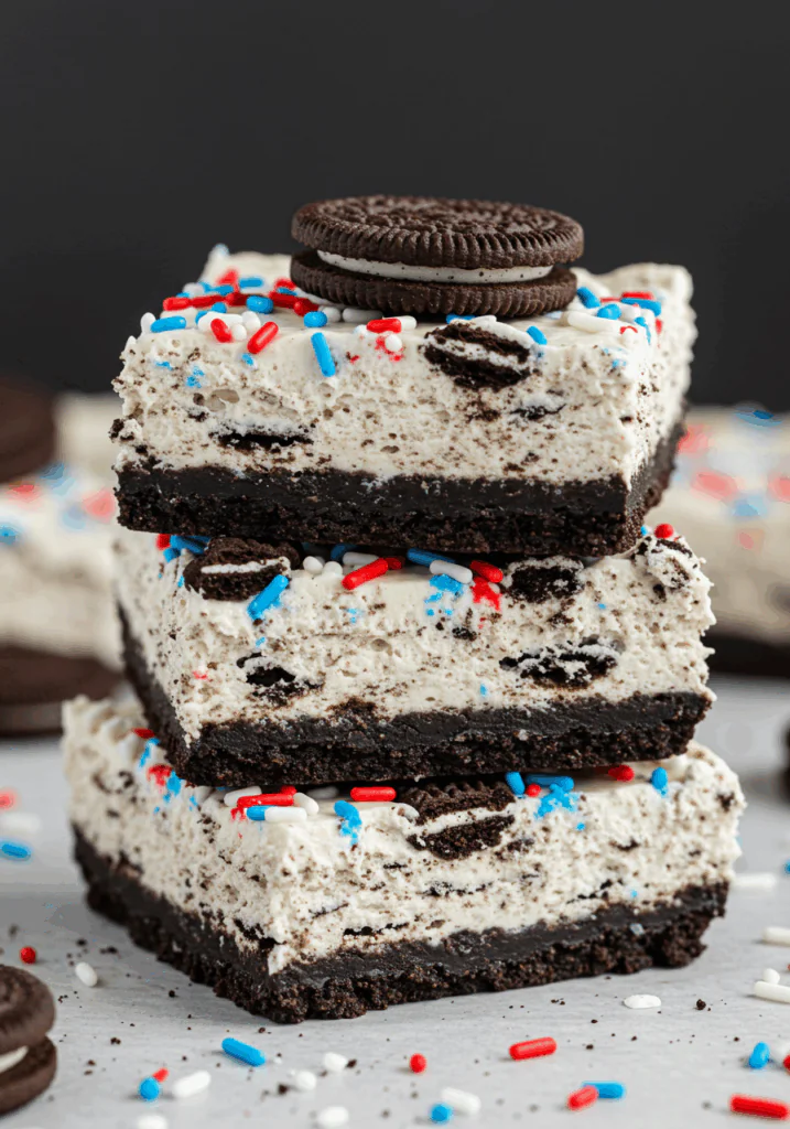 No Bake Fireworks Oreo Cheesecake Bars