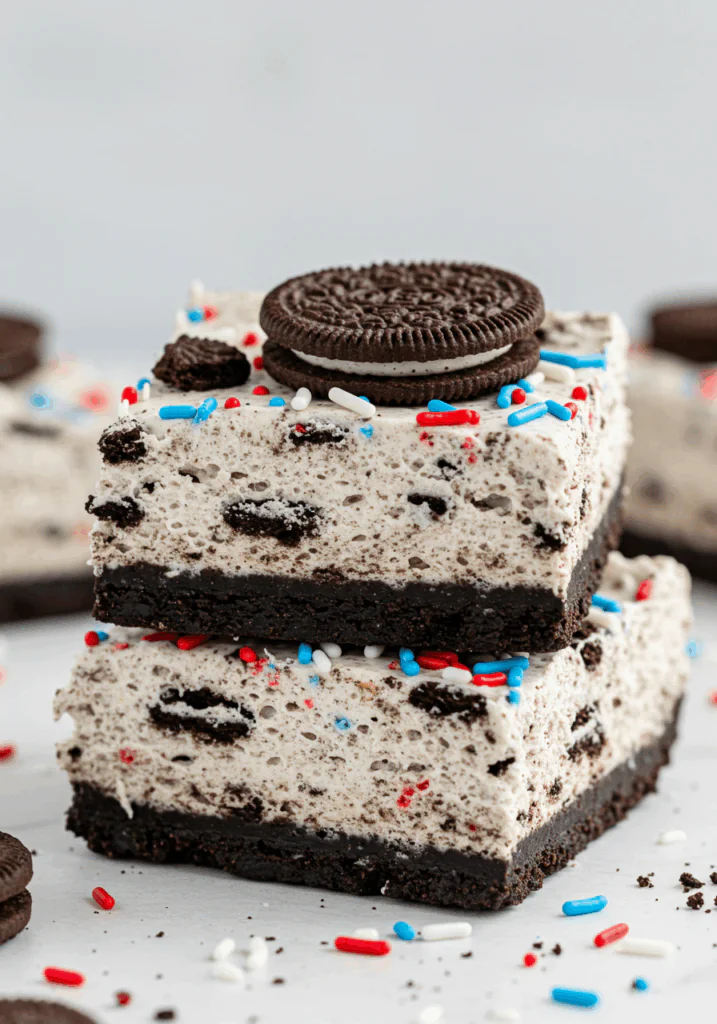 No Bake Fireworks Oreo Cheesecake Bars