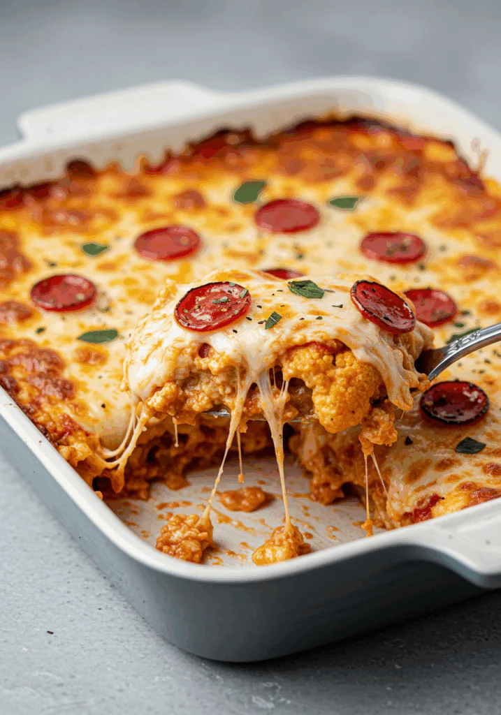 Roasted Cauliflower Pizza Casserole