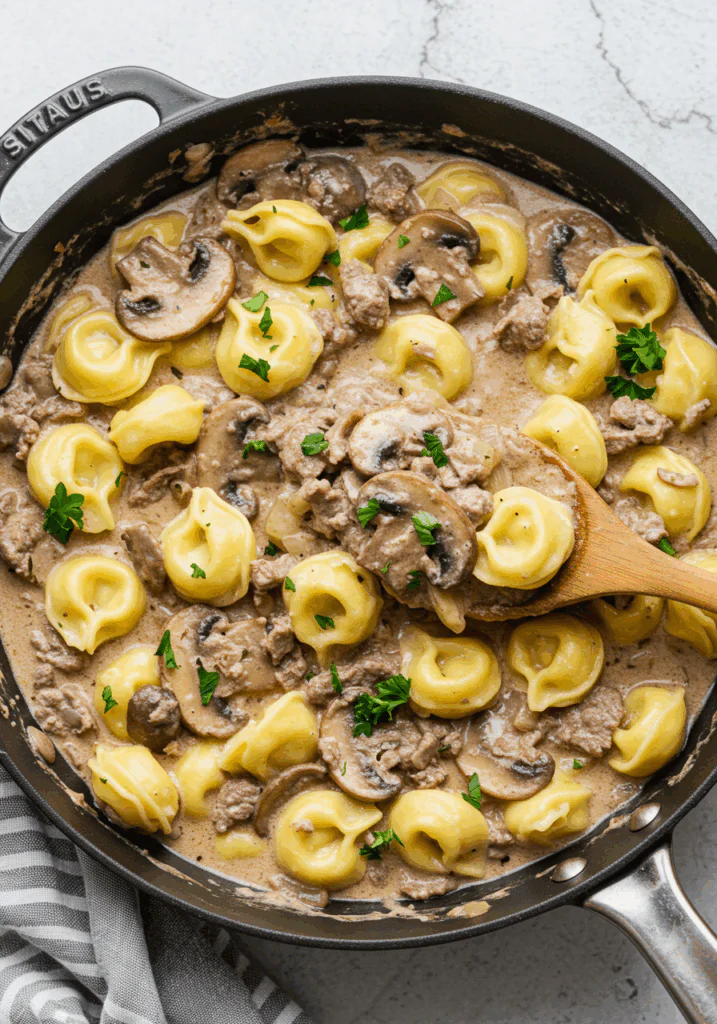 Creamy Beef and Mushroom Tortellini Skillet