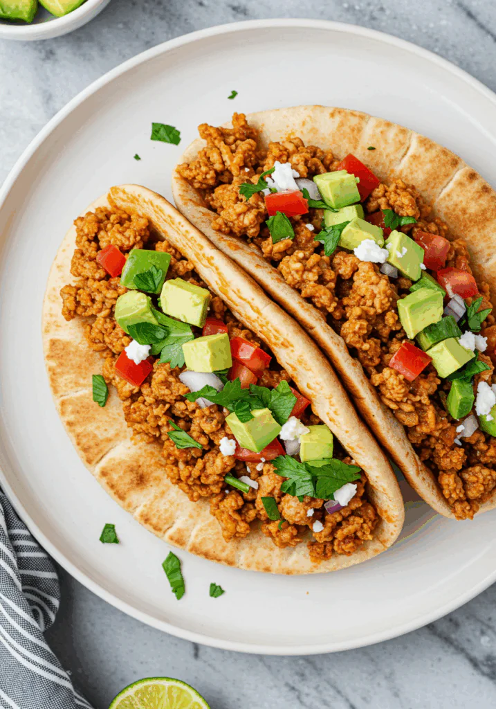 Mediterranean Ground Chicken Pitas