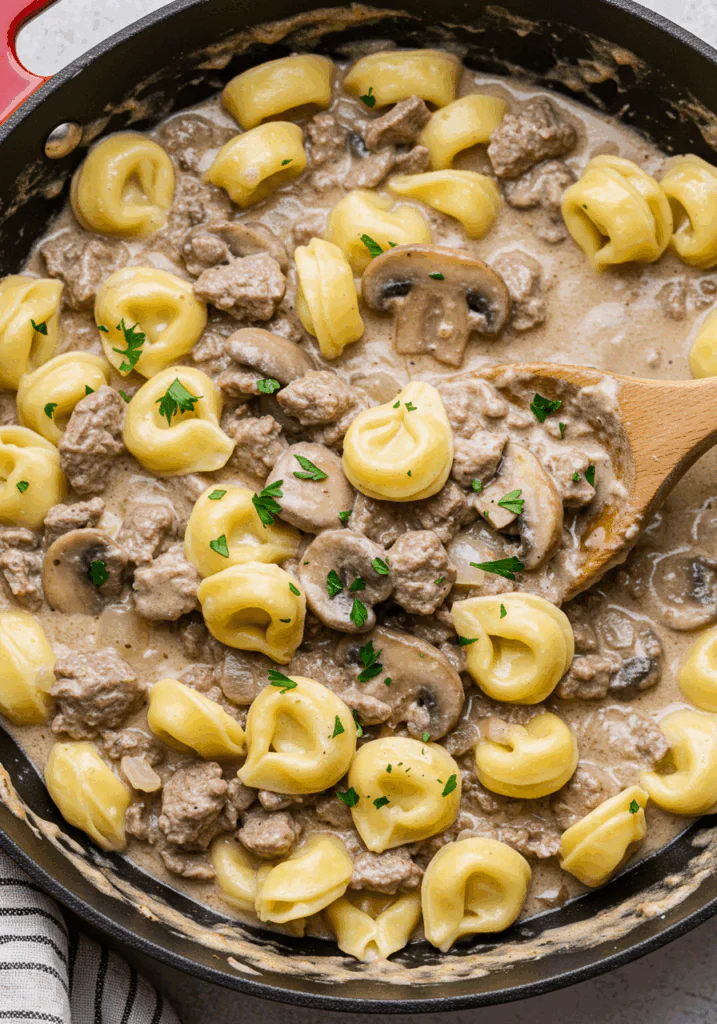 Creamy Beef and Mushroom Tortellini Skillet